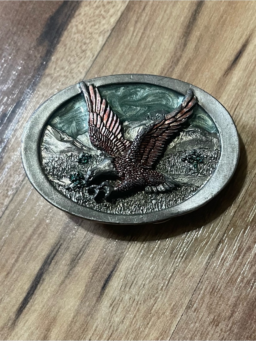 Vintage 1985 C&J Pewter Soaring Eagle Belt Buckle CJ 1810 Made in USA